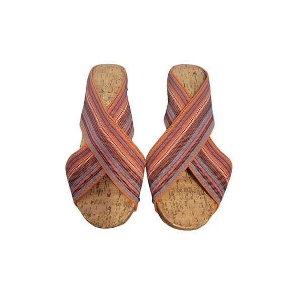 Montego Bay Club Wedges Women 8 Orange Multicolor Briaded Straps Cork Heel - Picture 2 of 7